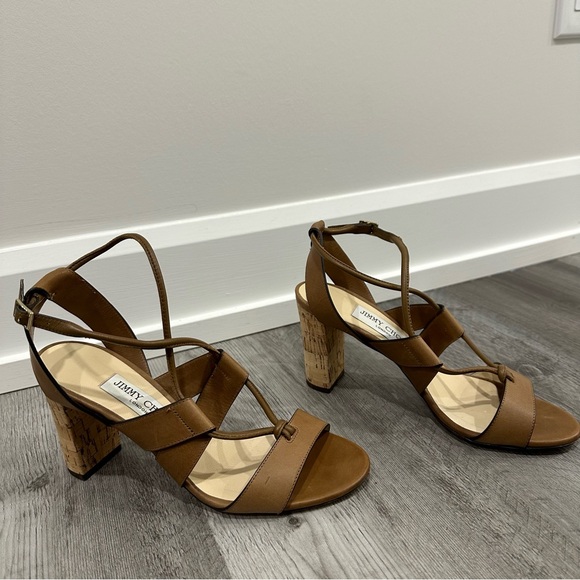 Jimmy Choo Margo Crisscross block heel sandal brown Sz EU 38/ US 8 - Picture 1 of 4